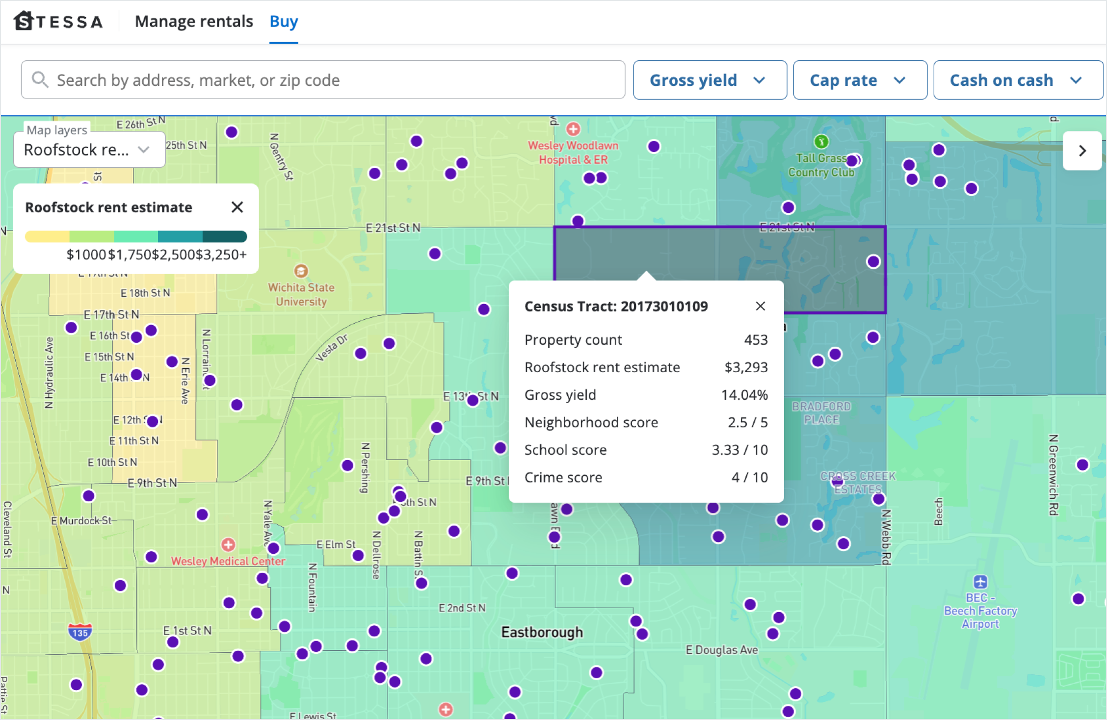 Investment properties map with rent estimate layers showing